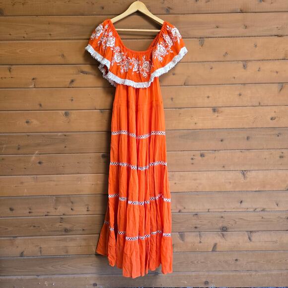 Miss June Esmerelda Dress Embroidered Floral Festival Boho Maxi Off Shoulder OS - Picture 3 of 8